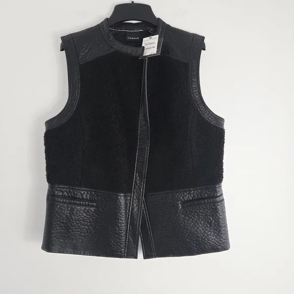 Trouve Open Faux Shearling Black Moto Vest